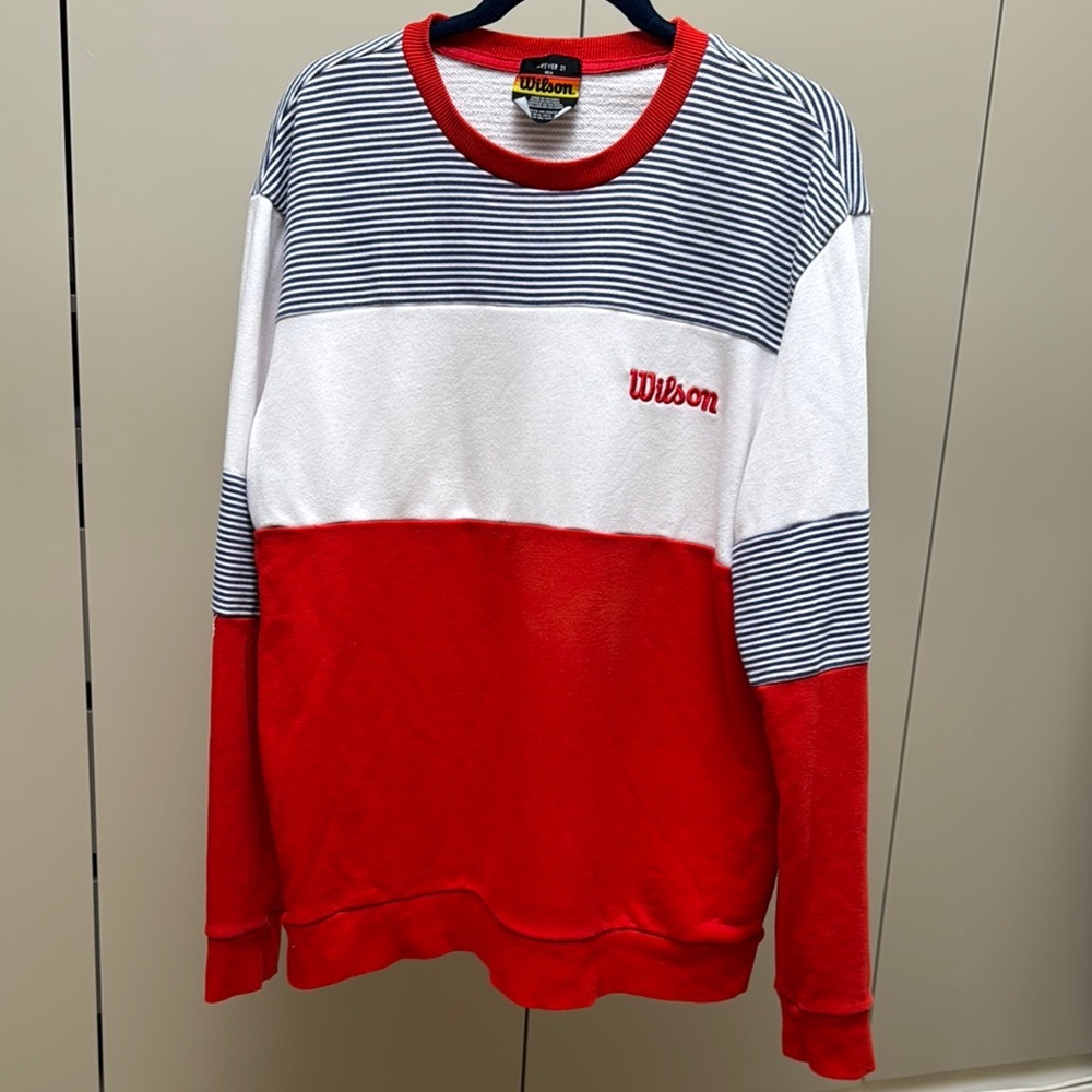 Wilson x Forever 21 Vintage Inspired Red and White and Blue Striped Sweatshirt